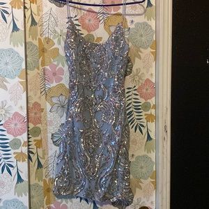 Light blue formal dress with open back